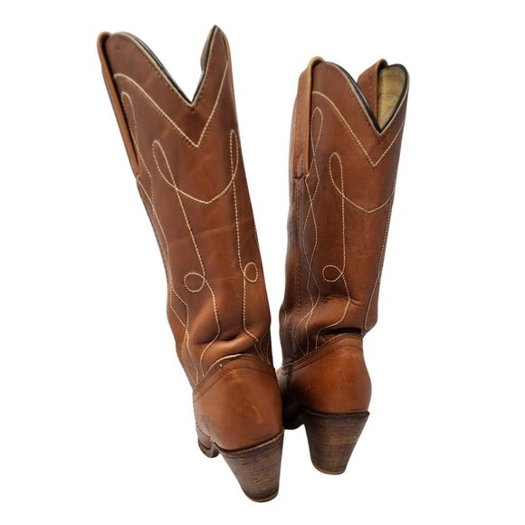 Vintage 1970s Frye Brown Leather Western Cowboy Boots Women’s 6.5 High Heel Tall - Picture 8 of 13